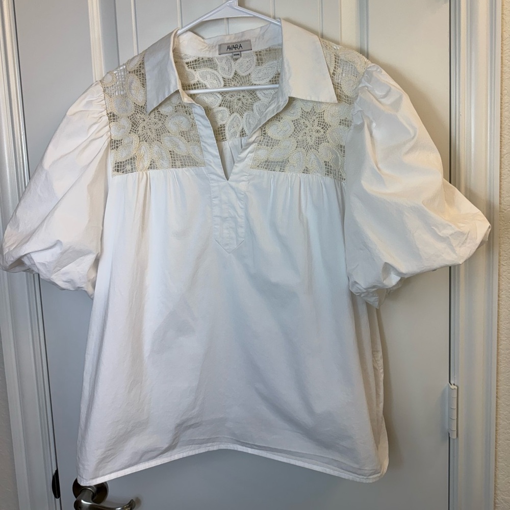 AVARA  Penelope Crochet Cotton White top puff sleeve sz XXXL - Picture 3 of 11